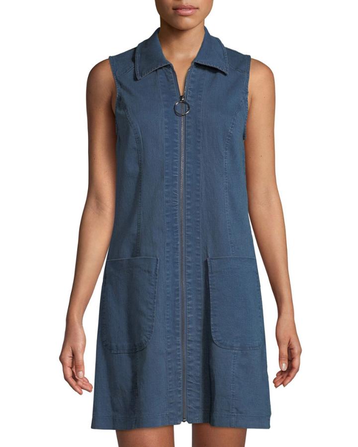 Sleeveless Zip-front Denim