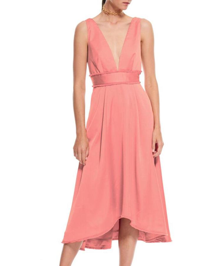 Substitution V-neck Midi A-line Dress