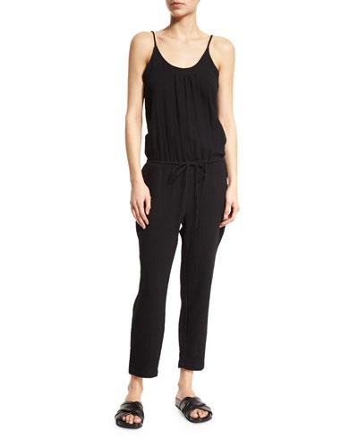 Ginger Drawstring-waist Cropped Jumpsuit, Black