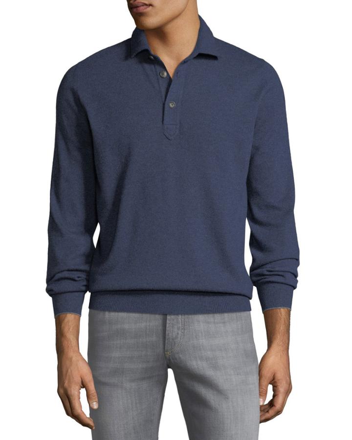 Men's Cashmere Long-sleeve Polo