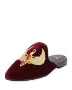 Crest-embroidered Velvet