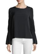 Amund Crewneck Pleated-sleeve Blouse