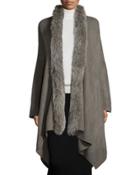 Oversized Fox Fur-trimmed Serape, Dark Gray