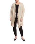 Cascading Open-front Fringe Cardigan, Sandstone,