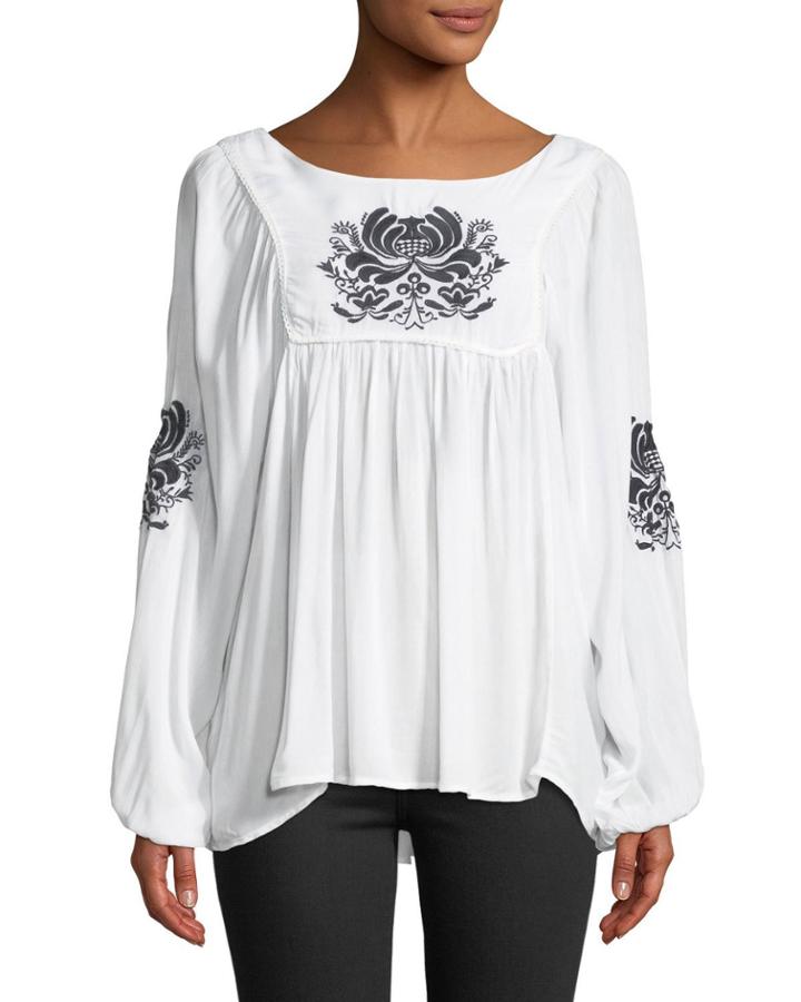 Embroidered Scoop-neck Blouse