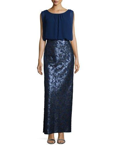 Combo Chiffon And Sequined Column Gown