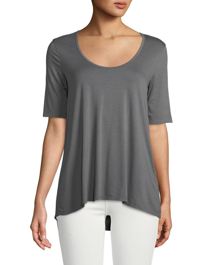 Half-sleeve Draped High-low Tee