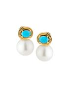 18k Turquoise & Pearl Drop Earrings