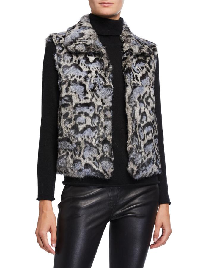 Leopard-print Fur Vest With