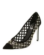 Caged Pearlescent Suede Pump, Black