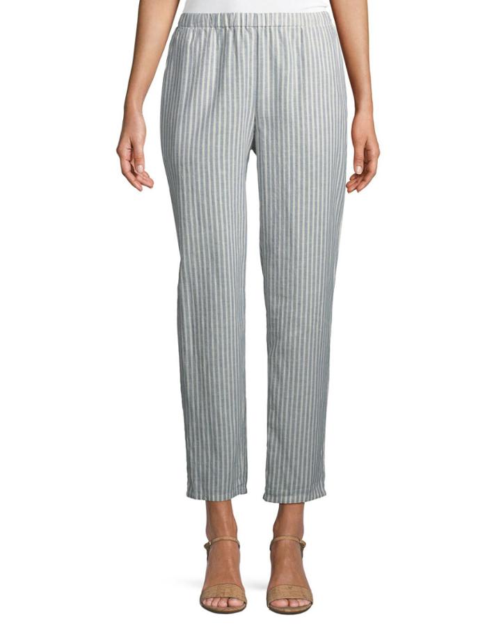 Plus Size Striped Hemp-blend Relaxed-leg Ankle Pants