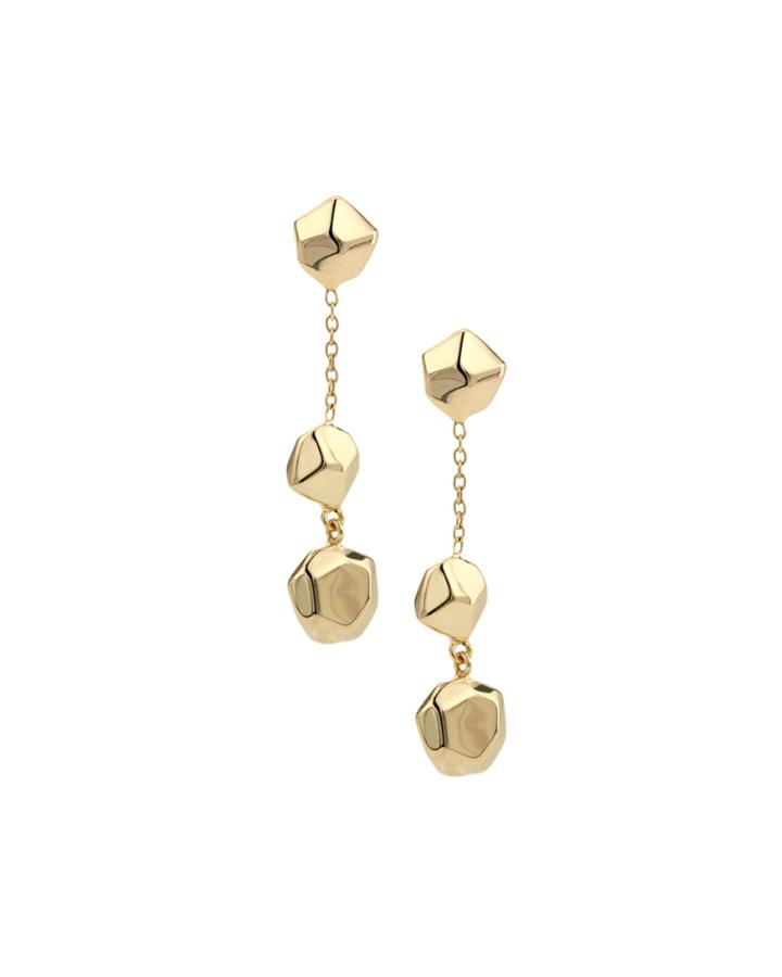 18k Gold Glamazon Faceted Triple-coin Linear Post Earrings