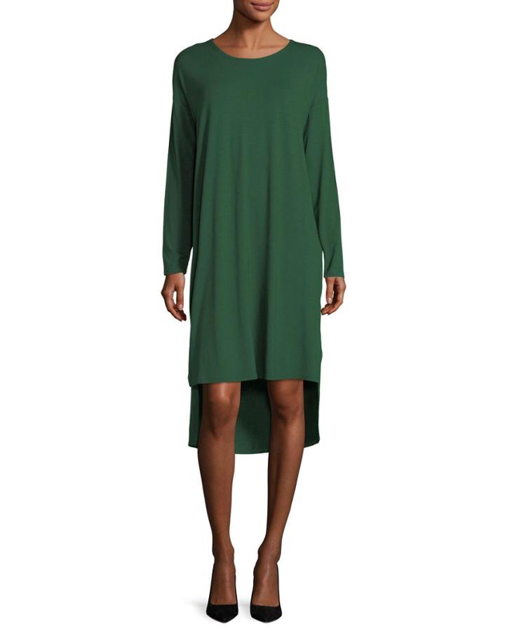 Long-sleeve Lightweight Viscose Jersey Shift Dress,