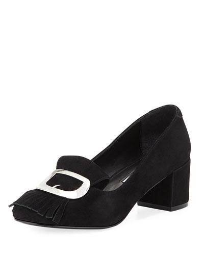 Denise Suede Buckle Pump, Black