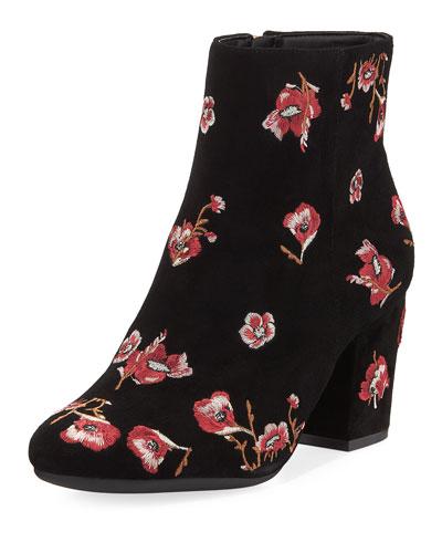 Edith Floral-embroidered Bootie