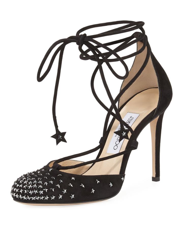 Kasey 100mm Star-studded Ankle-wrap Pump, Black
