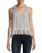 Sleeveless Box Clip Top, White/black