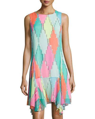 Diamond Blocks Sharkbite-hem Dress, Pink