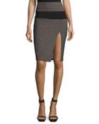 Sporty Diamond-pattern Mesh-inset Pencil