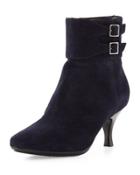 Melissa Double-buckle Suede Weather-resistant Bootie, Navy