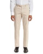 Stretch-cotton Flat-front Trousers, Tan