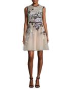 Sleeveless Embroidered Tulle Dress,