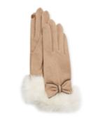 Rabbit Fur Bow Wool Tech Gloves