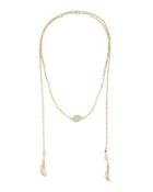 Disc Chain Lariat Necklace W/ Pearls