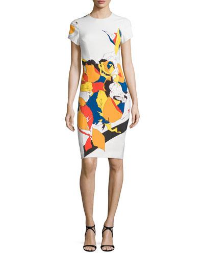 Abstract Floral-print Sheath Dress, Multi Floral
