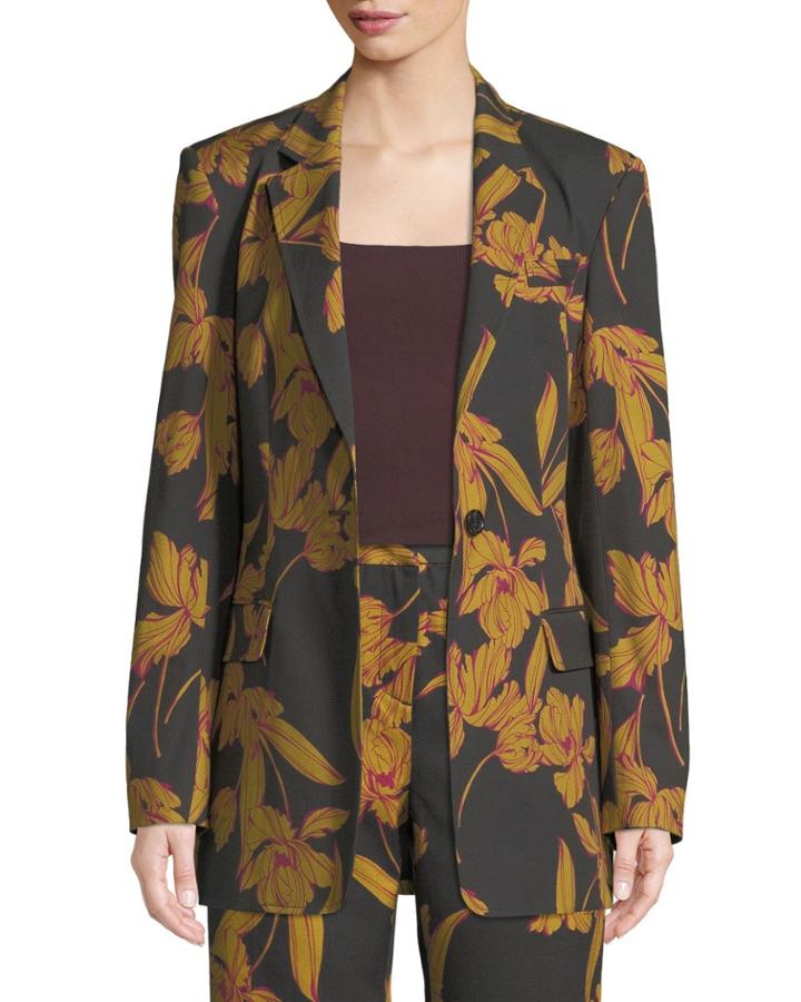 Vernay Floral-print Wool/cotton Blazer Jacket