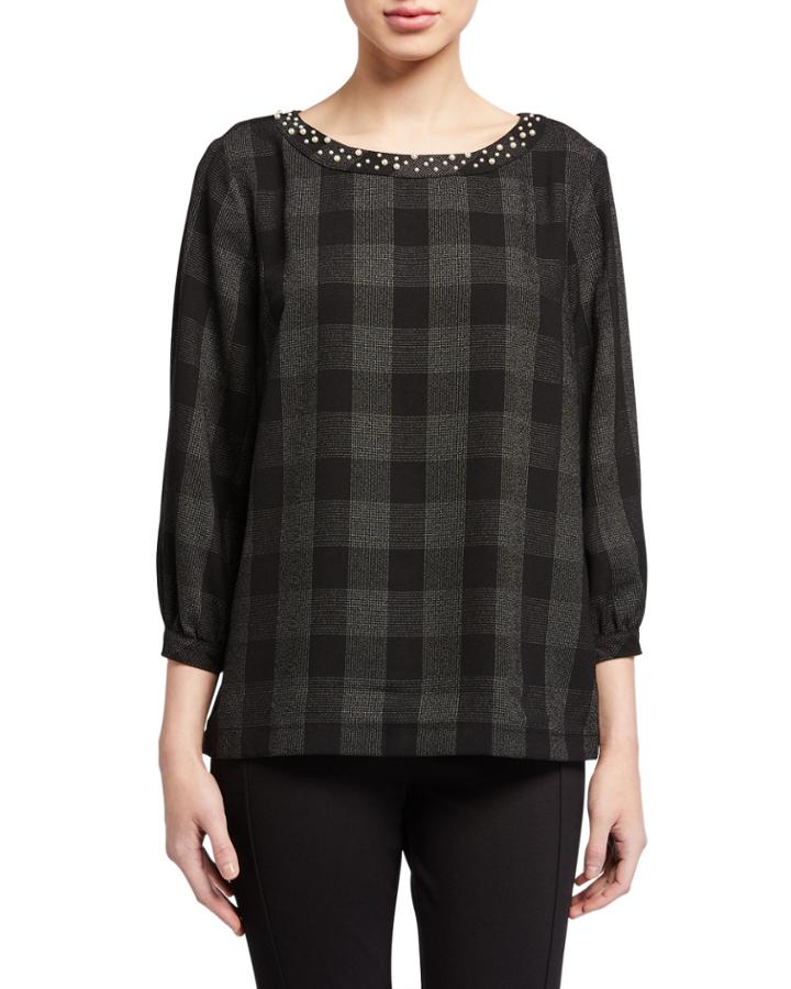 Pearl-neck Crepe Top