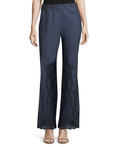 Scalloped-hem Embroidered Trousers