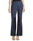 Scalloped-hem Embroidered Trousers