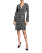 Button-detail Marled Plaid Wrap Dress
