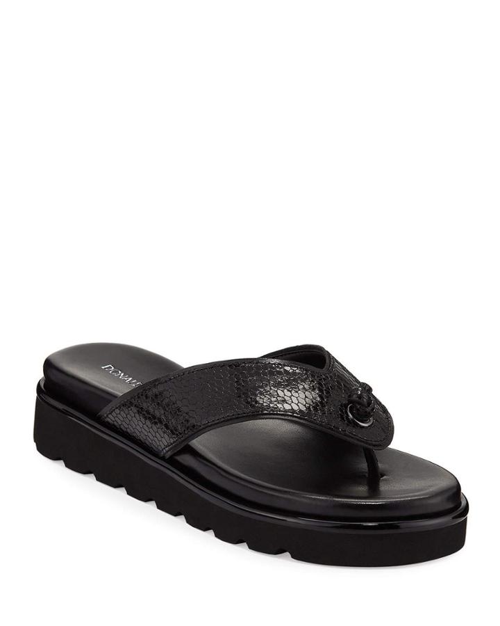 Leanne Snake-print Leather Thong