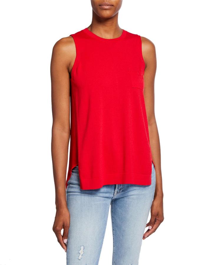 Crewneck Muscle Tank With Front Pocket & Button Back