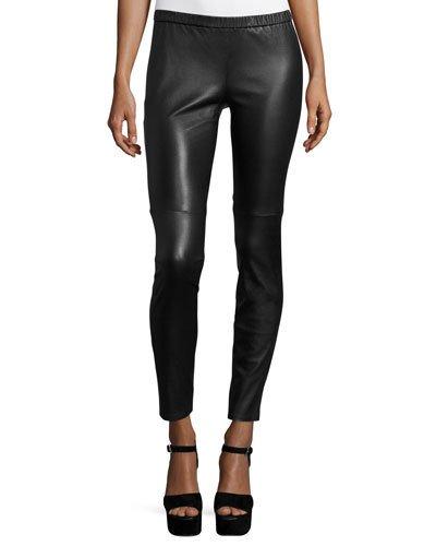 Lambskin Leather Leggings, Black