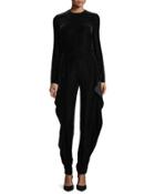 Backless Ruffled-side Jumpsuit, Black