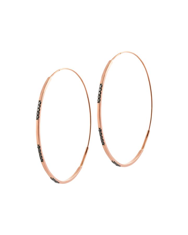 Reckless Vol. 2 14k Rose Gold Small Magic Hoop Earrings With Black Diamonds
