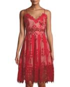 Calla Geometric-lace A-line Dress, Red