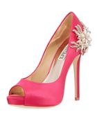Marcia Embellished Satin Peep-toe Pump