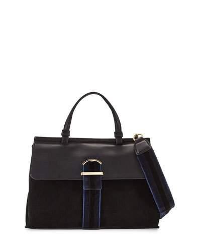 Hudson Suede Striped Satchel Bag, Black/navy