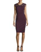Rosaly Lace-yoke Sheath Dress, Bordeaux
