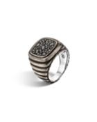 Men's Bedeg Linear Square Black Sapphire Ring,