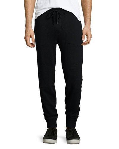 Henley Drawstring Jogger Pants, Black