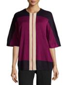 Colorblock Half-sleeve Zip Jacket, Mulberry/navy/dove