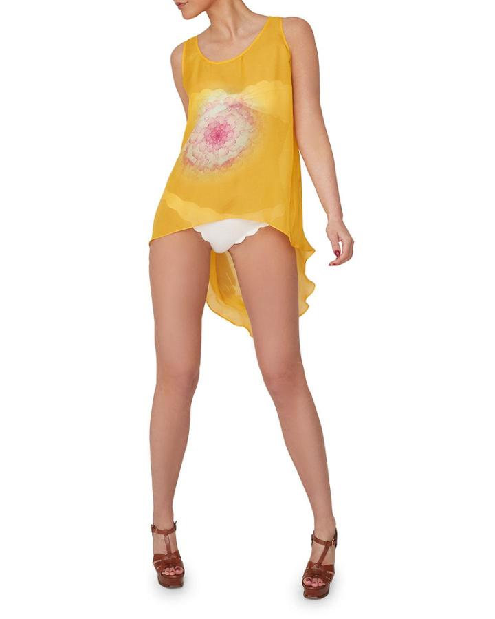 Sulfur Silk Floral Asymmetric Top