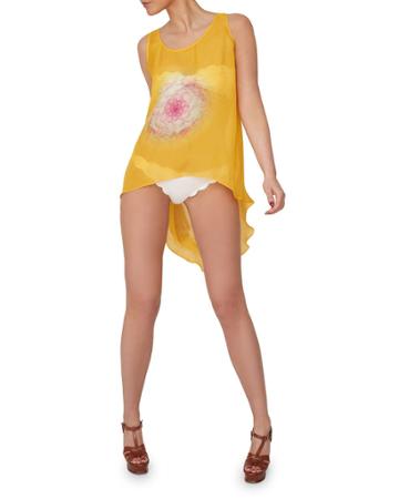 Sulfur Silk Floral Asymmetric Top