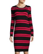 Striped Jersey Sheath Dress, Black/red