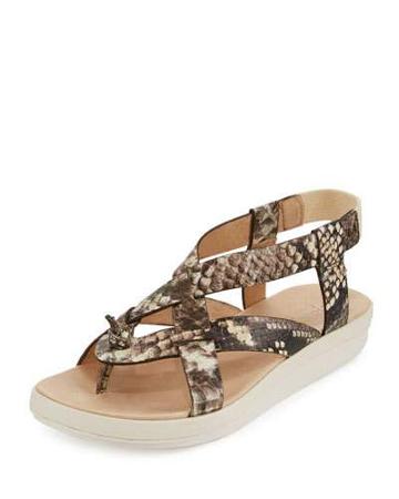Iolana Snake-embossed Strappy Sandal, Neutral